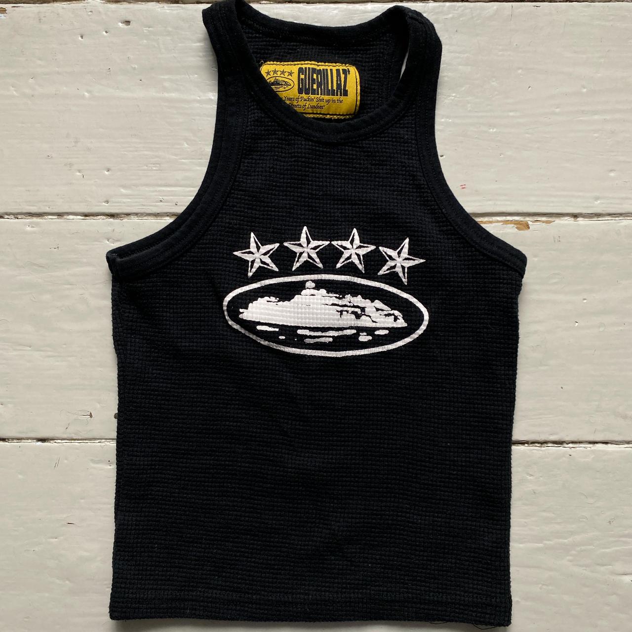 Corteiz Black and White 4 Star Alcatraz Tank Crop Top