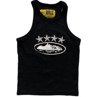 Corteiz Black and White 4 Star Alcatraz Tank Crop Top Vest (S/M)