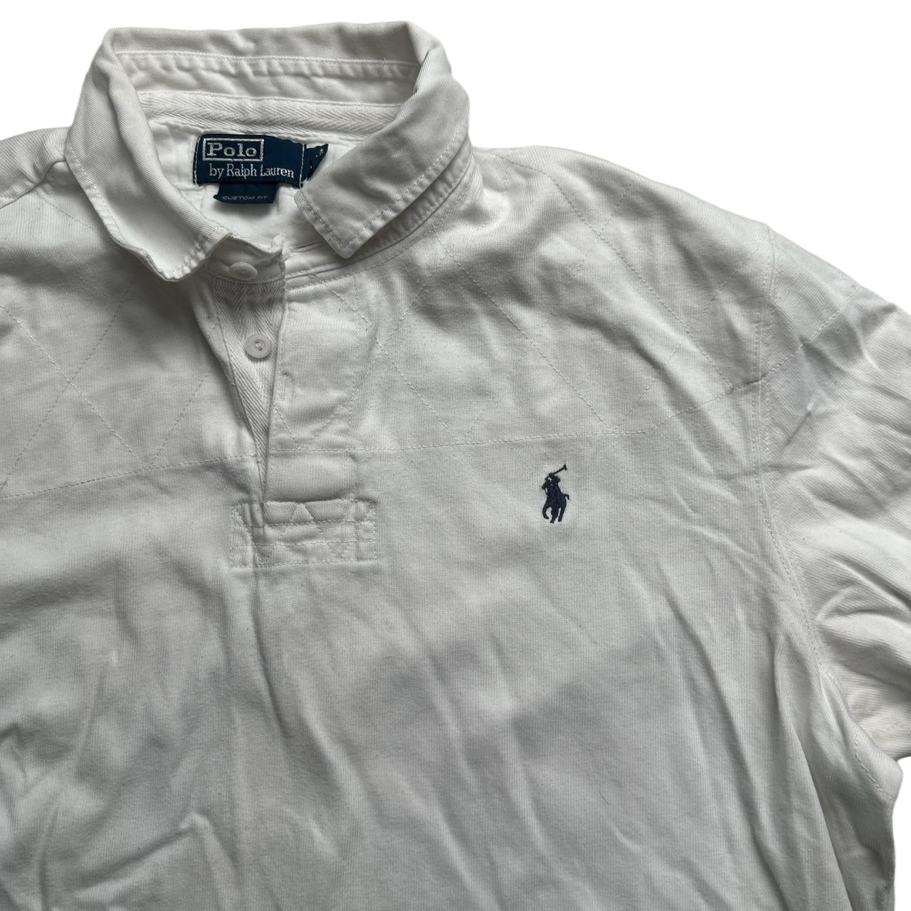 Polo Ralph Lauren White and Navy Rugby Polo Shirt (XL)