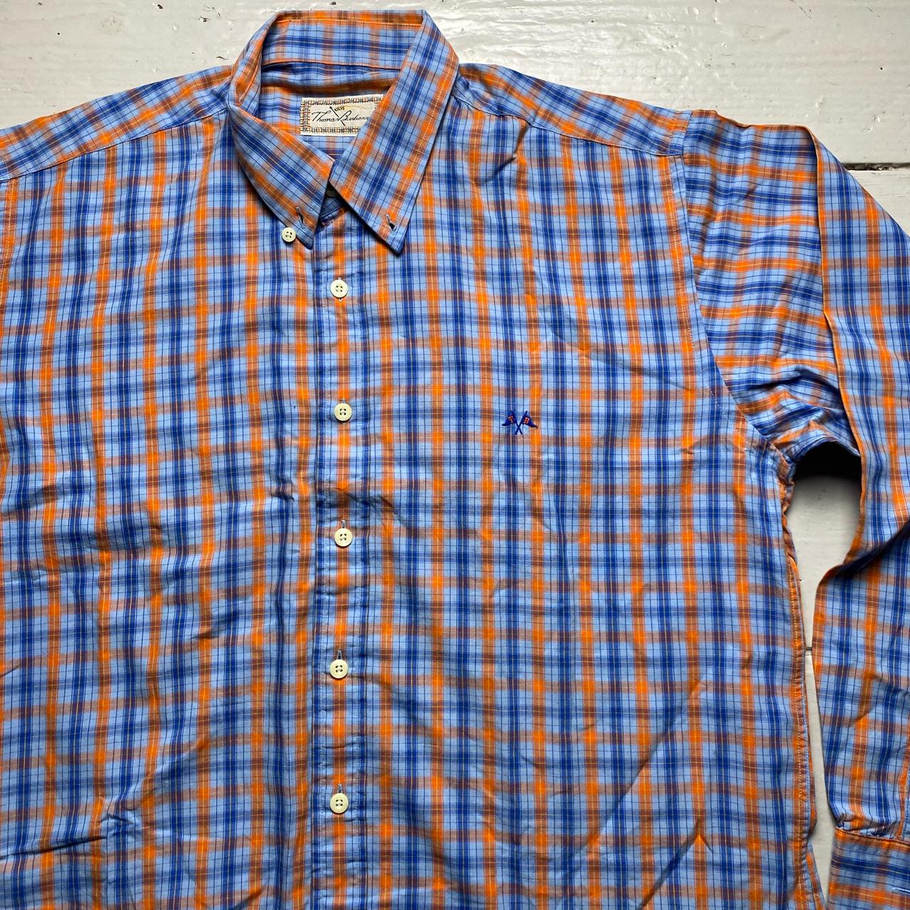 Thomas Burberry Vintage Plaid Blue and Orange Shirt