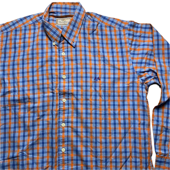 Thomas Burberry Vintage Plaid Blue and Orange Shirt (L)