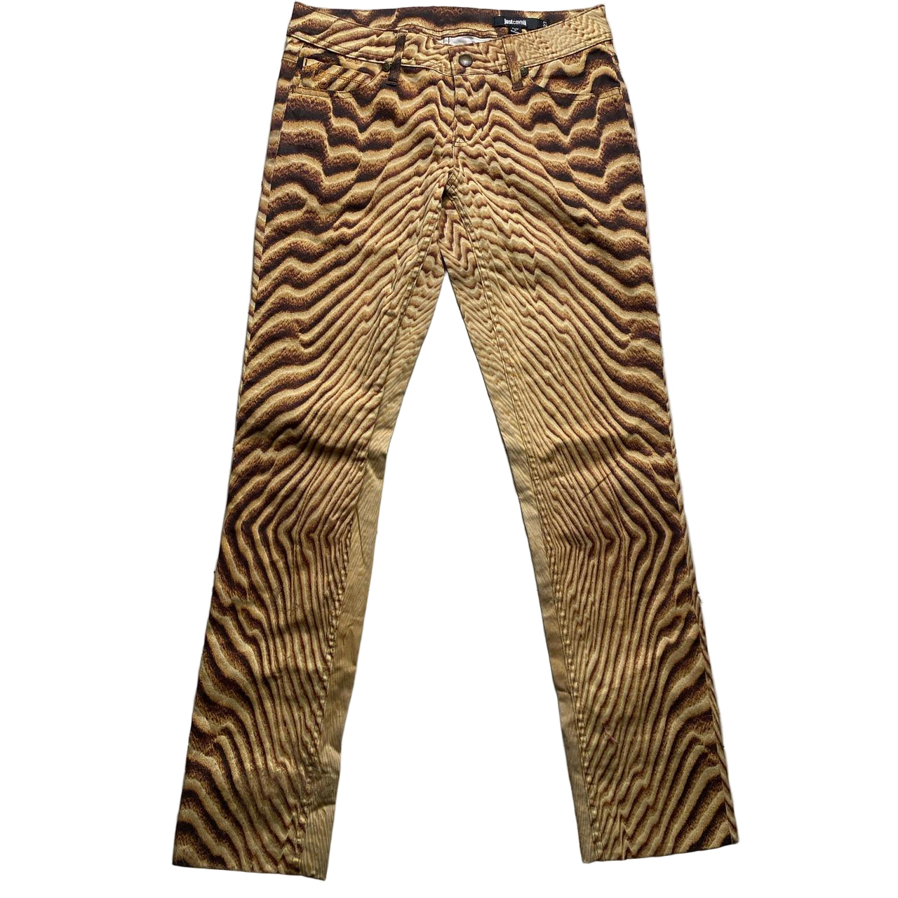 Just Cavalli Beige Brown Ripple Print Jean Trousers (27W)