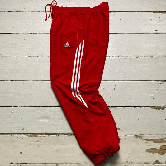 Adidas Red and White Stripes Shell Baggy Trackpant Bottoms
