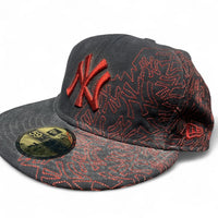 New York Yankees Black and Red Embroidery Repeat Logo Fitted Cap