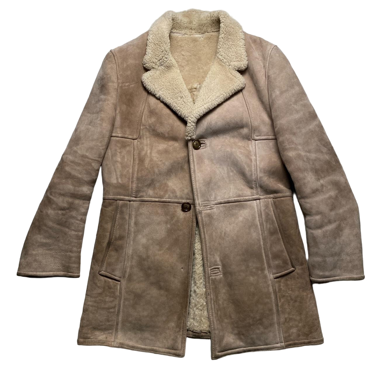 O’Ned Vintage Sheepskin Light Brown Long Coat (L)