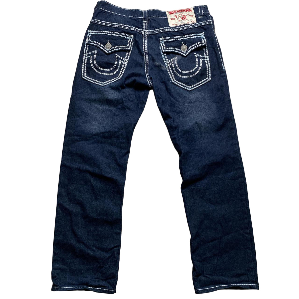 True Religion Joey Super T Big Baggy Navy and White Stitch Jeans 