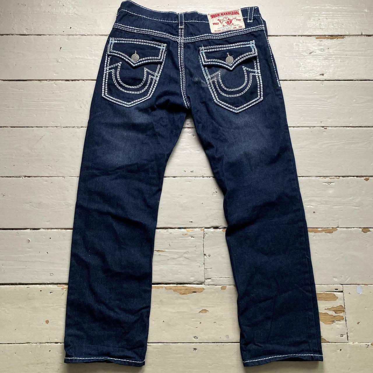 True Religion Joey Super T Big Baggy Navy and White Stitch Jeans