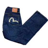 Evisu Vintage Navy Baggy Cream Daicock Swoosh Jeans (34W)