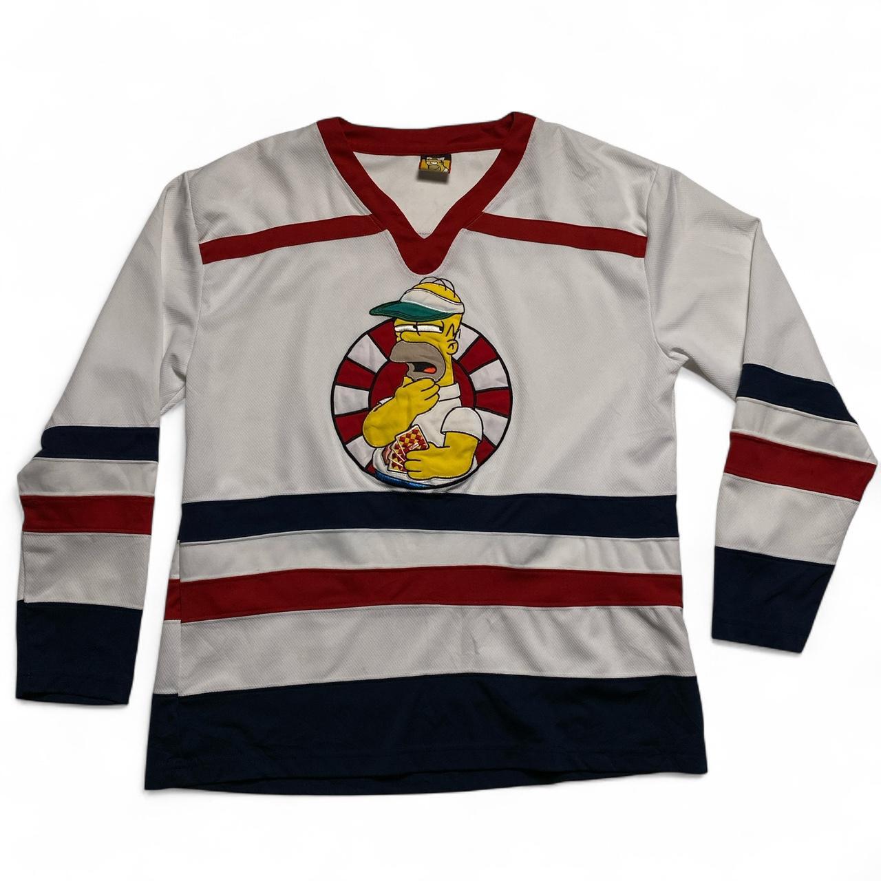 The Simpsons Homer Simpson Vintage y2k Hockey Jersey White Blue and Red (M)