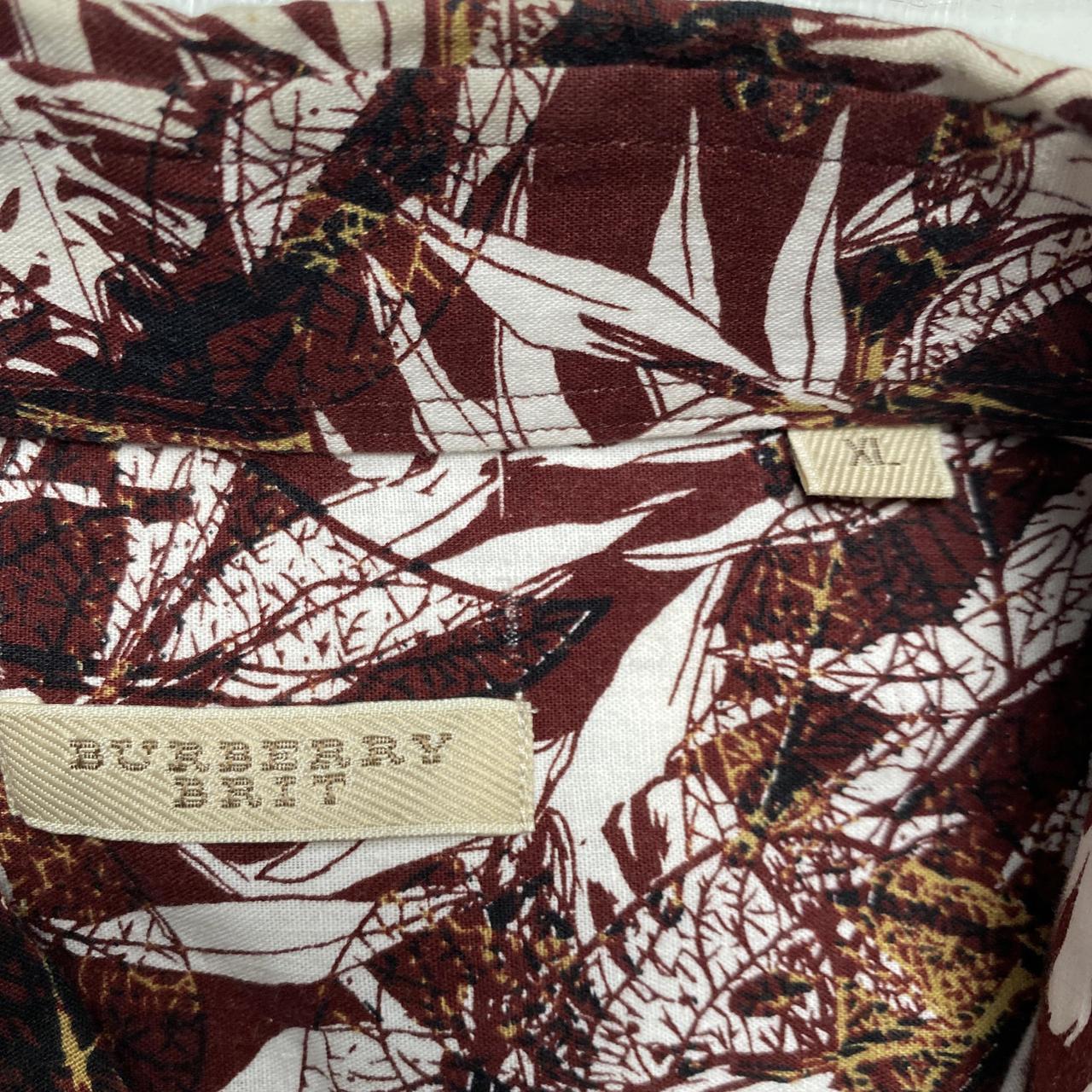 Burberry Brit Brown and White Floral Leaf Prints Short Sleeve Shirt (M)