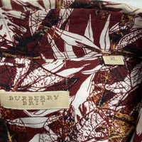 Burberry Brit Brown and White Floral Leaf Prints Short Sleeve Shirt (M)