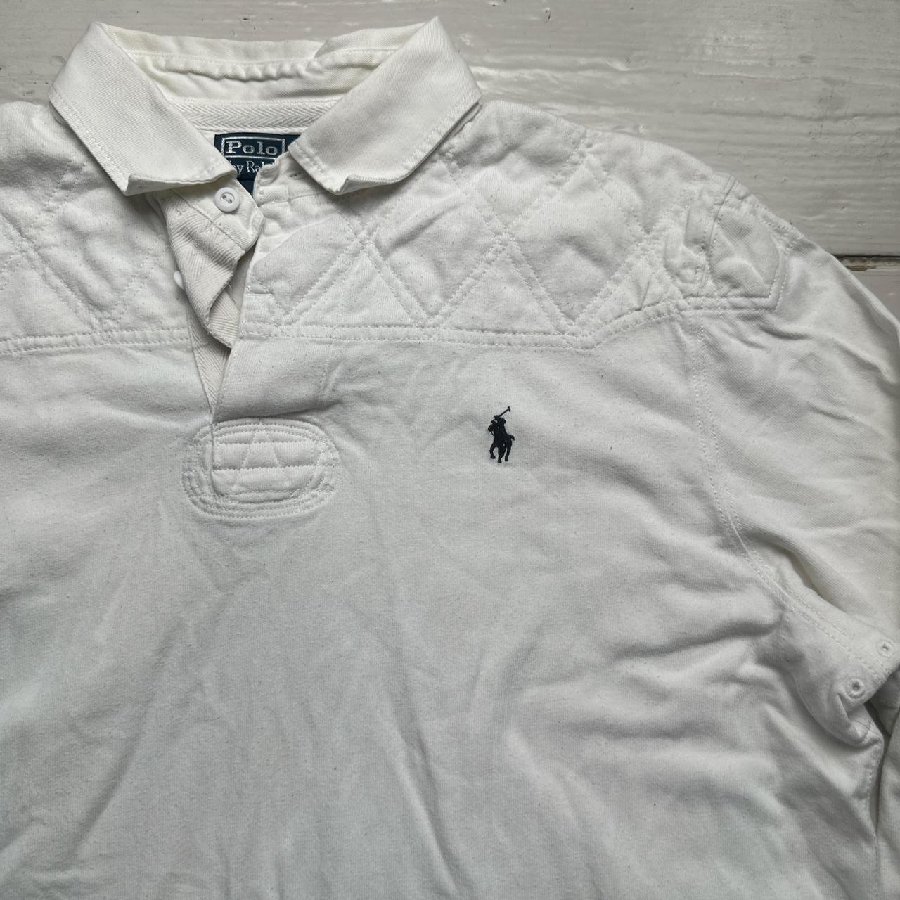 Polo Ralph Lauren White and Navy Rugby Polo Long Sleeve Shirt