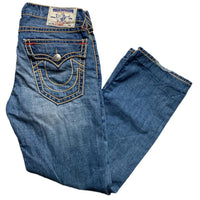 True Religion Big Stitch Straight Blue Brown and Red Baggy Jeans (34W)