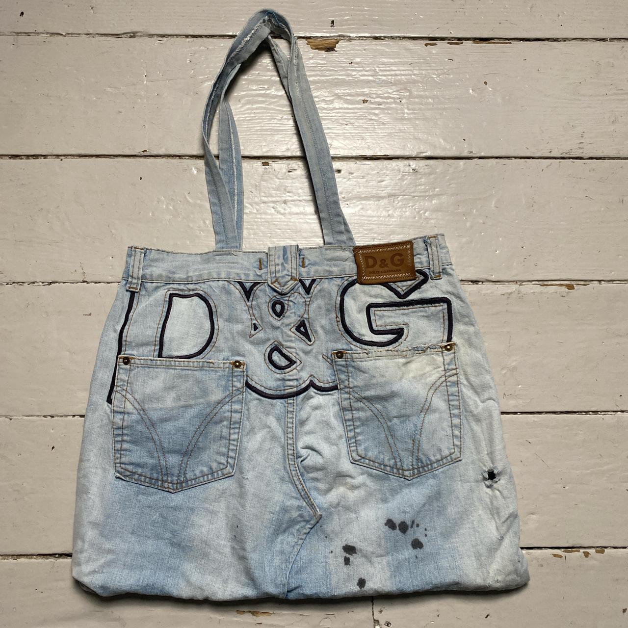 Dolce & Gabbana Vintage Big D&G Embroidery Denim Reworked Handbag