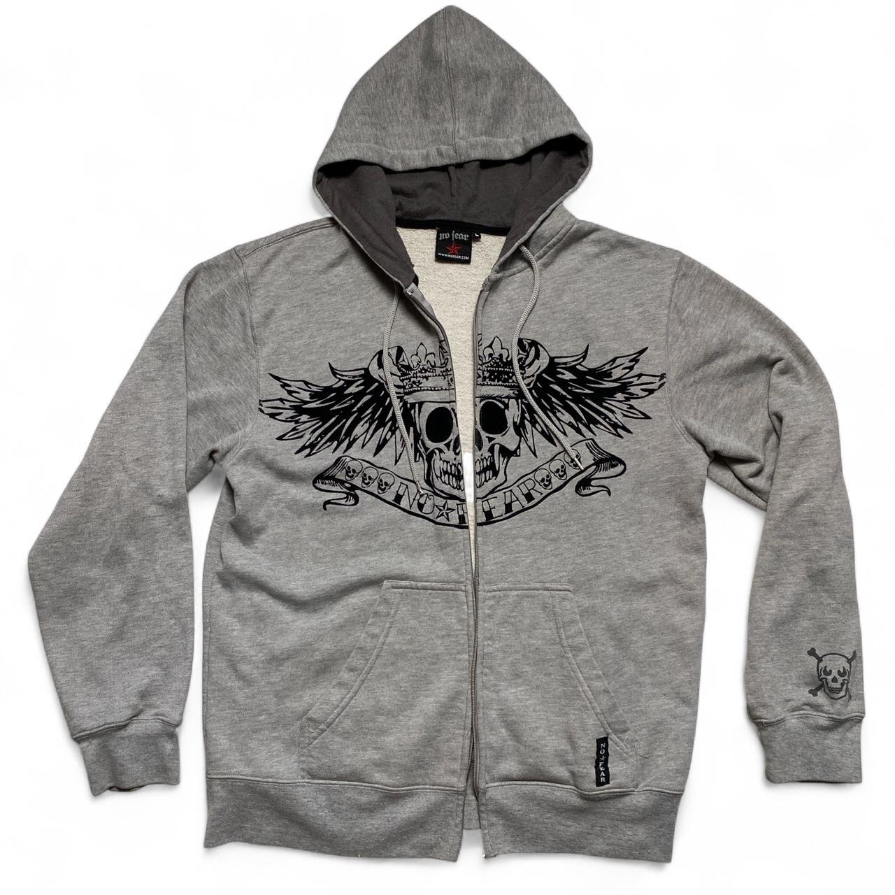 No Fear Grey and Black Skulls Hoodie (L)