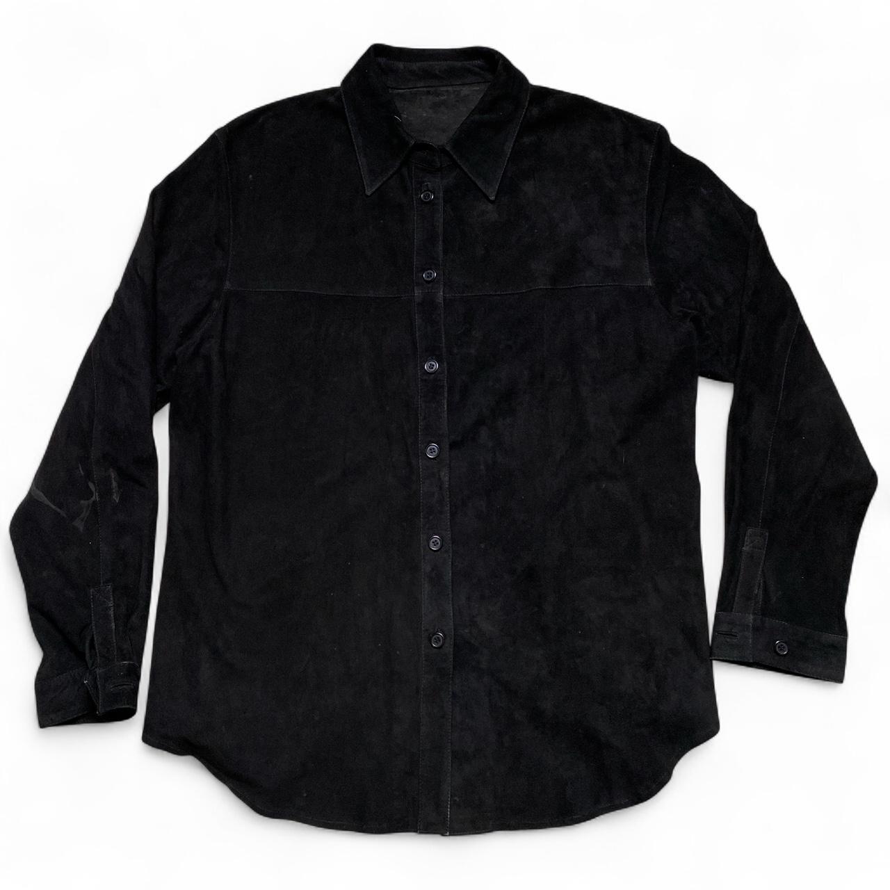 Black Suede Leather Long Sleeve Shirt