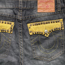True Religion Billy Baggy Vintage Stud and Gold Stitch Grey Jort Jean Shorts (40W)