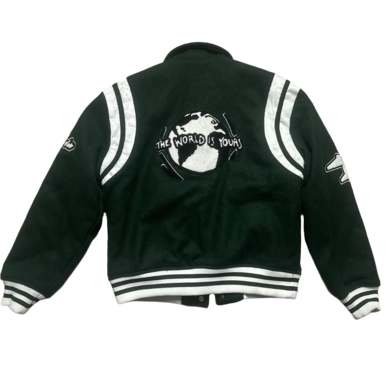 Maniere De Voir World Is Yours Green and White Bomber Jacket (S)