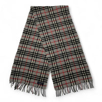 Burberry Nova Check Grey Black and Red Cashmere Wool Scarf