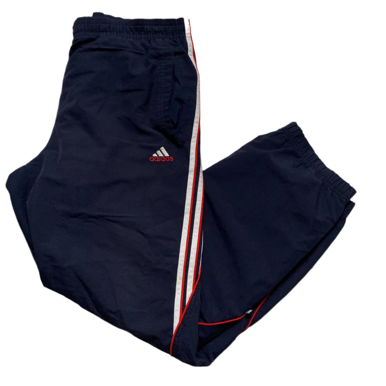 Adidas Navy Red and White Y2K Shell Nylon Trackpant Bottoms (XL)