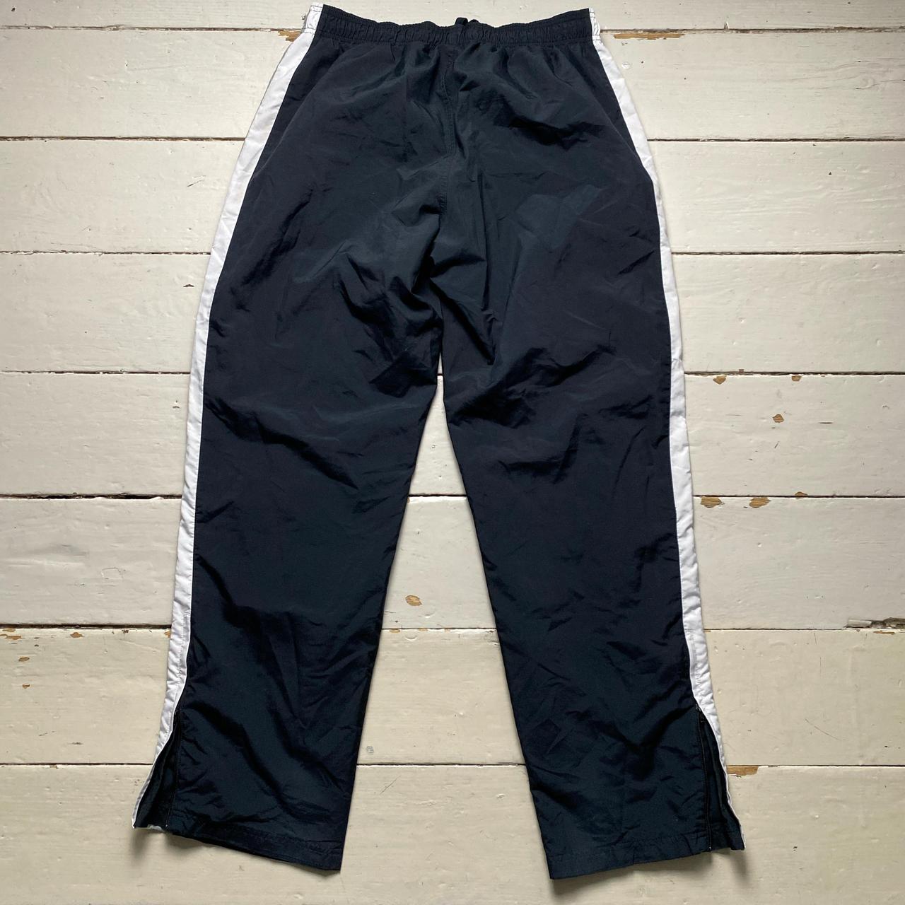 Nike Athletic Department Swoosh Vintage Black Grey and White Strip Shell Track Pant Baggy Bottoms