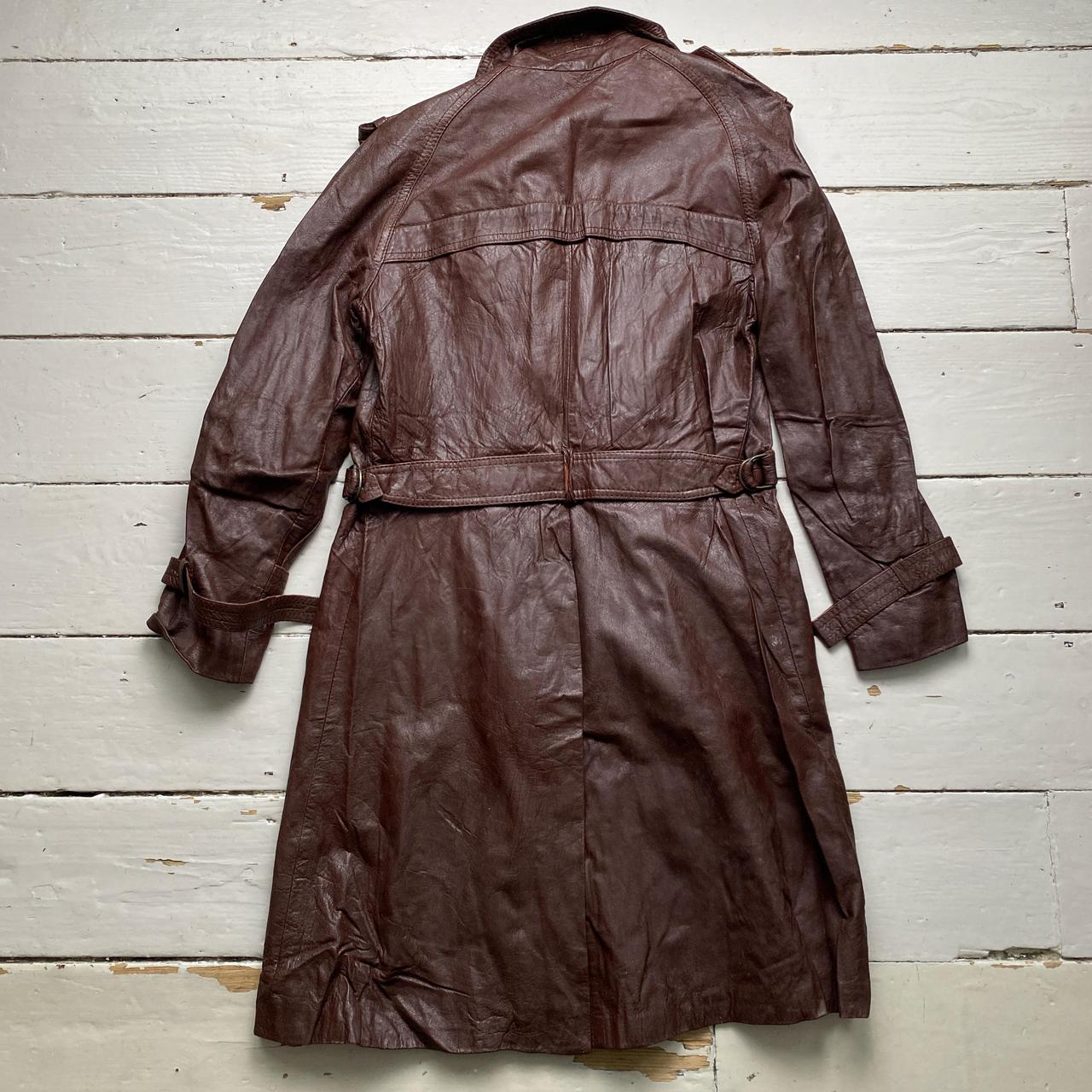 Vintage Brown Leather Spanish Trench Long Coat