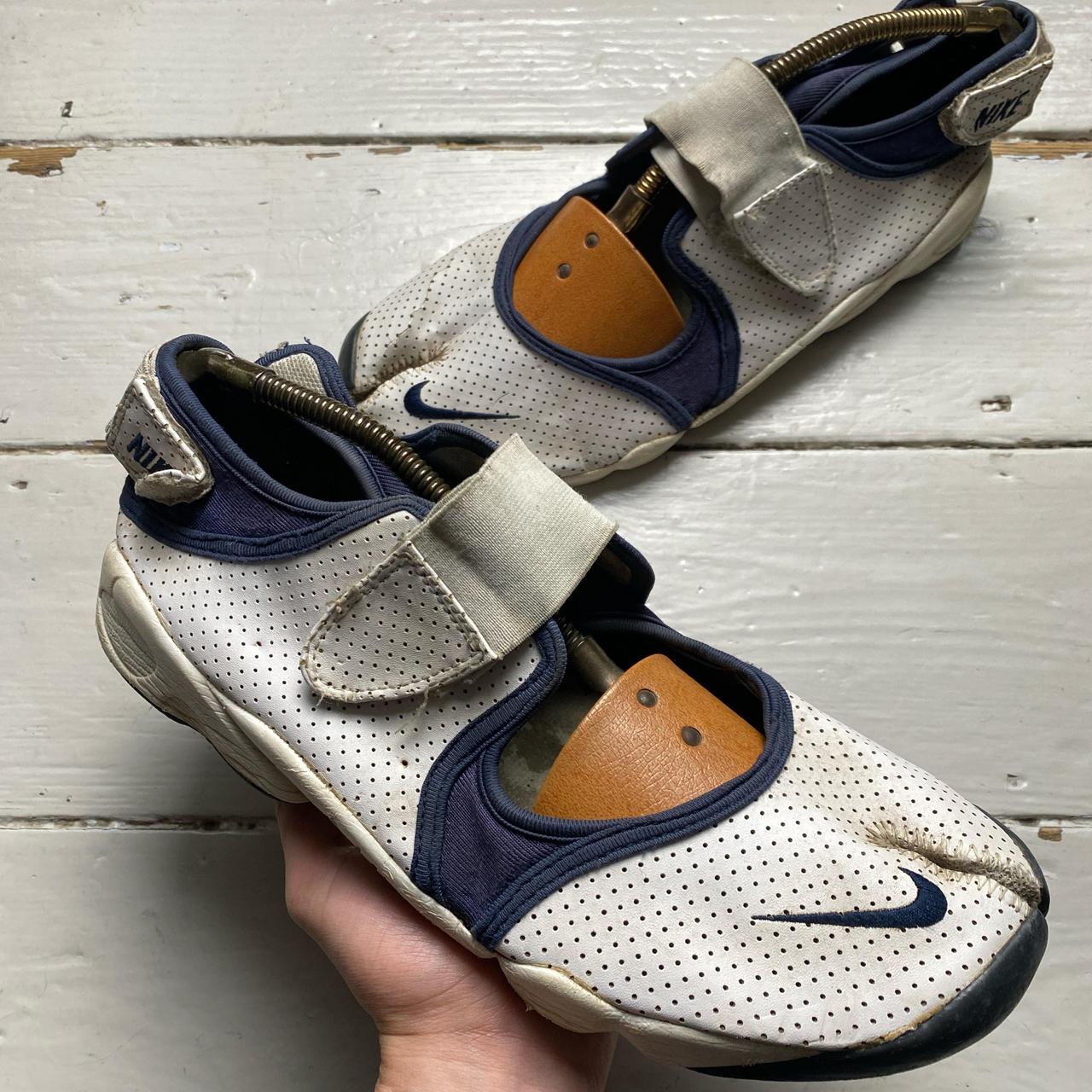 Nike Air Rift Vintage 2007 White and Navy Leather Tabi Split Toe Trainers