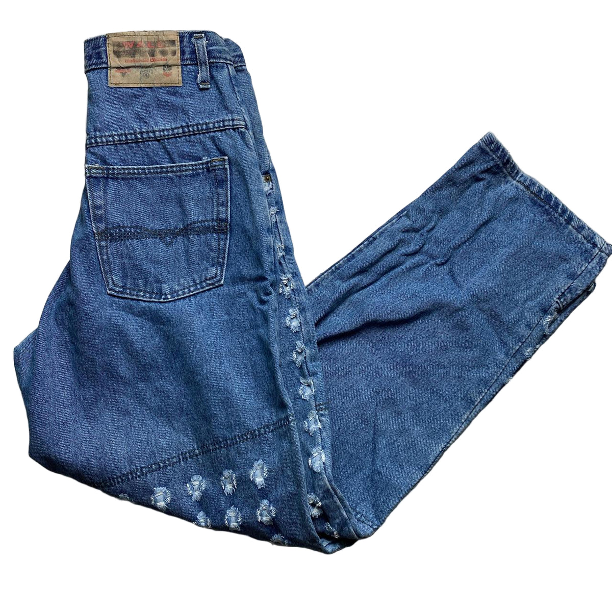 Wall Street X Vintage 90’s Baggy Distressed Embroidered Jeans (30W)