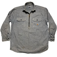 Carhartt Navy and White Striped Quarter Zip Heavy Shirt (L)