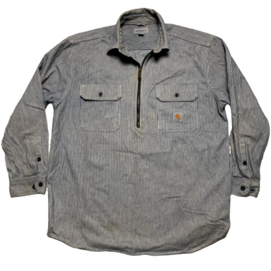 Carhartt Navy and White Striped Quarter Zip Heavy Shirt (L)