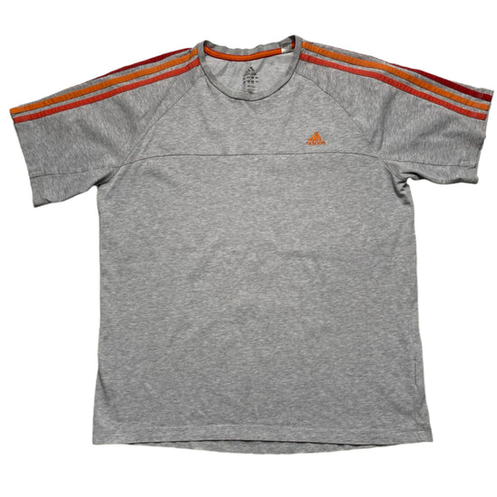 Adidas Performance Essentials Grey Red and Orange Tri Stripe Colours T Shirt (L)