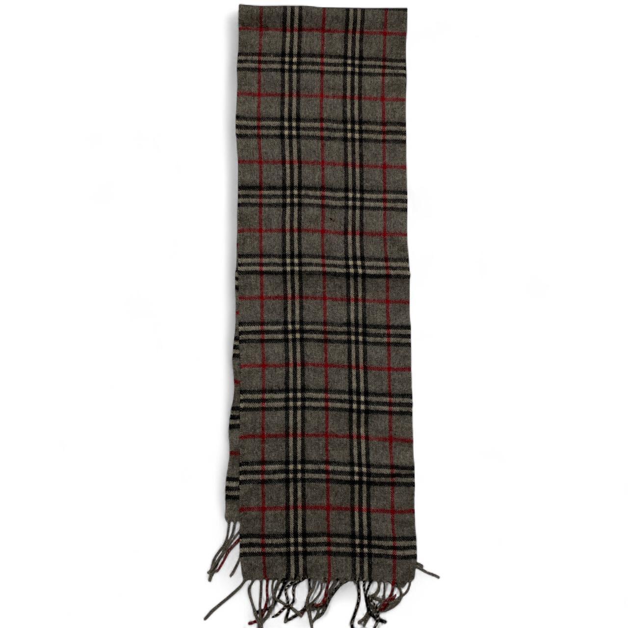 Burberry Vintage Cashmere Wool Scarf Grey Black and Red