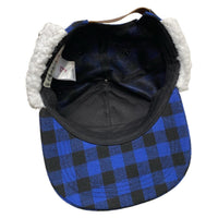 Farah Checked Blue and Black Plaid Dog Ear Trapper Ear Flap Hat