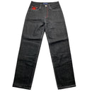 Minus Two Jean Black Charcoal Grey and Red Embroidery Jeans (32W/36W)