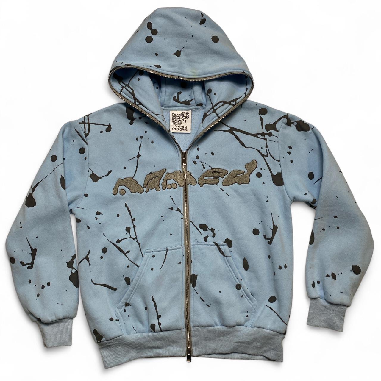 Named Collective Baby Blue Grey Paint Splatter Full Zip Hoodie