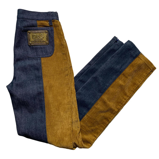 Dolce and Gabbana D&G Vintage Denim and Corduroy Split Jeans (27W)