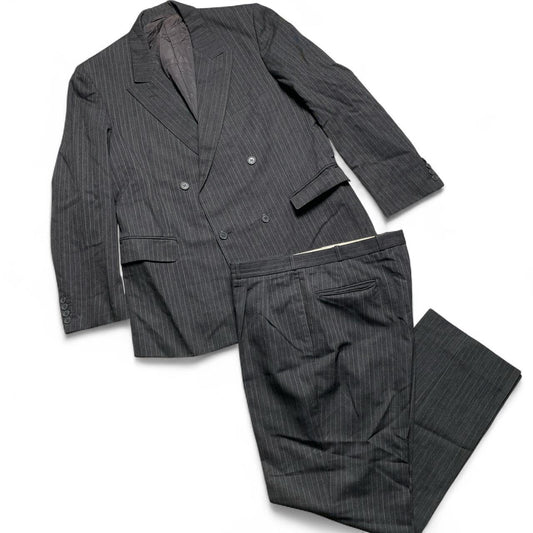 Christian Dior Vintage Grey Pin Stripe Two Piece Full Suit Jacket and Trousers (M)