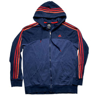 Adidas Performance Essentials Navy Two Tone Red and Orange Stripes Hoodie (M)