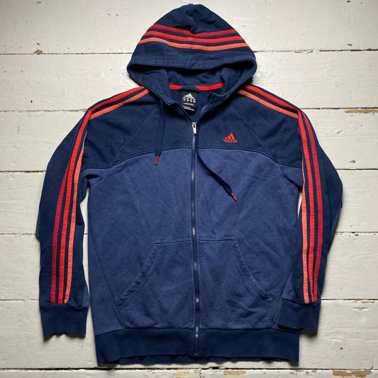 Adidas Performance Essentials Navy Two Tone Red and Orange Stripes Hoodie