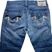 True Religion Blue and White Stitch Straight Baggy Jeans (36W)