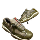 Prada Americas Cup Vintage Khaki Patent and Grey Low Trainers (UK 5.5)