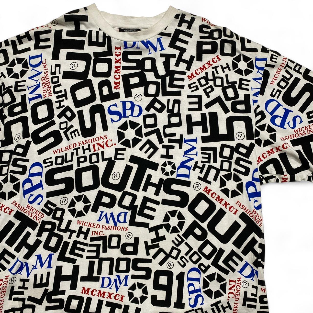 South Pole White Black Blue and Red Vintage 90’s y2k All Over Prints T Shirt (2XL)