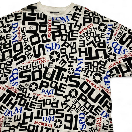 South Pole White Black Blue and Red Vintage 90’s y2k All Over Prints T Shirt (2XL)