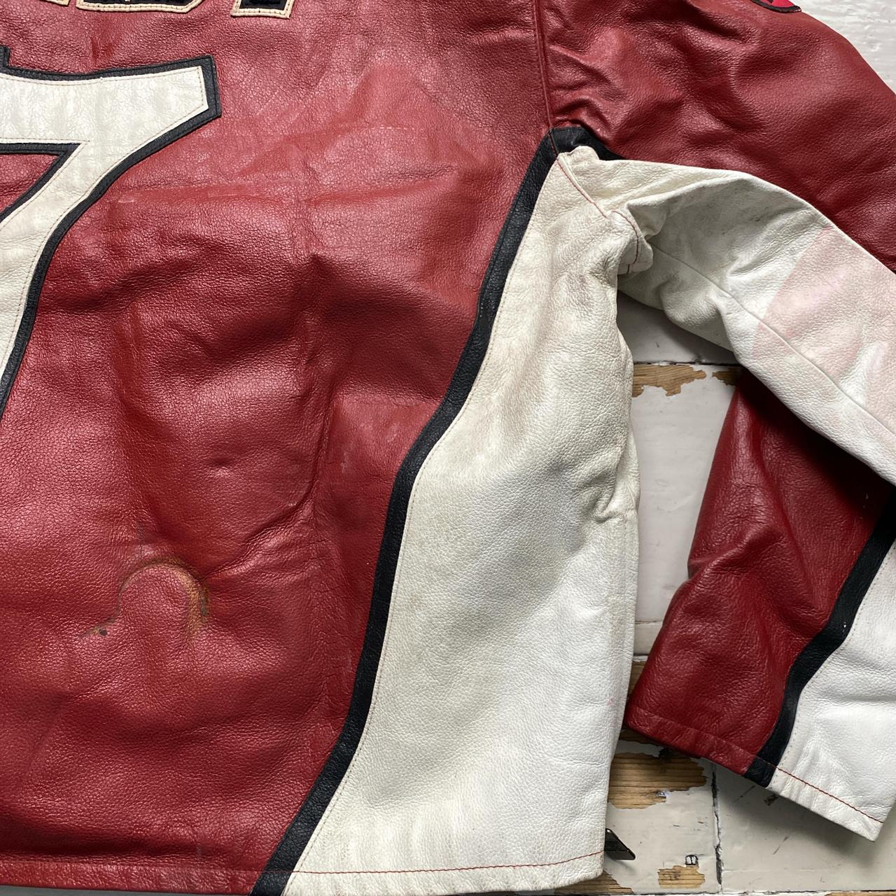 Extasy Vintage 90’s Red White and Black Leather Bomber Jacket (5XL)
