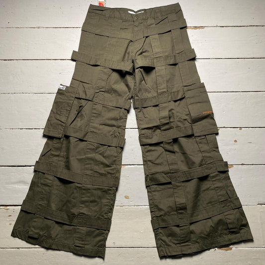 Criminal Damage Bondage Baggy Cargo Khaki Green and Orange Combat Trousers