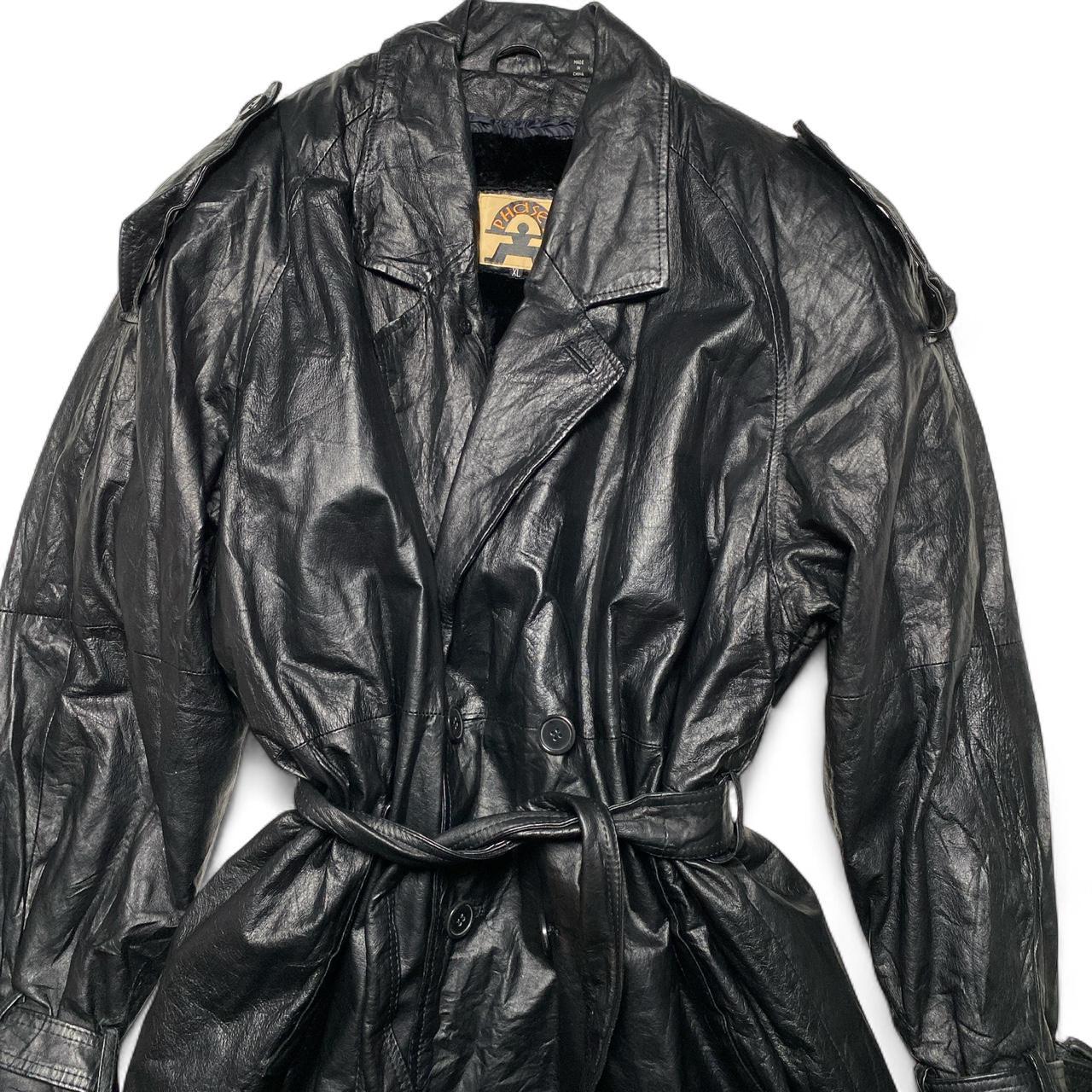 Phase 2 Vintage Leather Long Fur Lined Trench Coat Jacket (XL