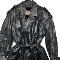 Phase 2 Vintage Leather Long Fur Lined Trench Coat Jacket (XL)