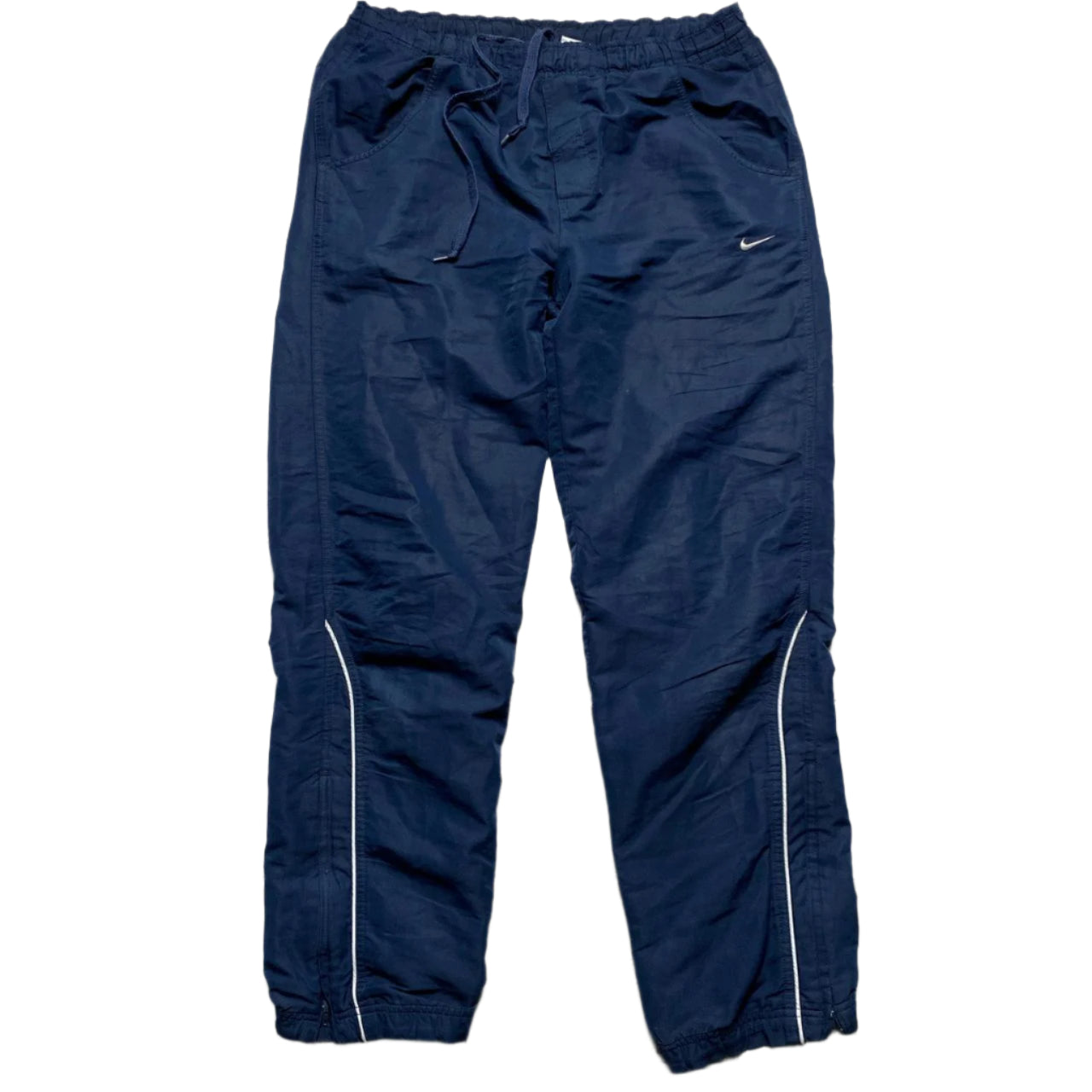 Nike Vintage y2k Navy and White Swoosg Shell Trackpant Baggy Bottoms (L)