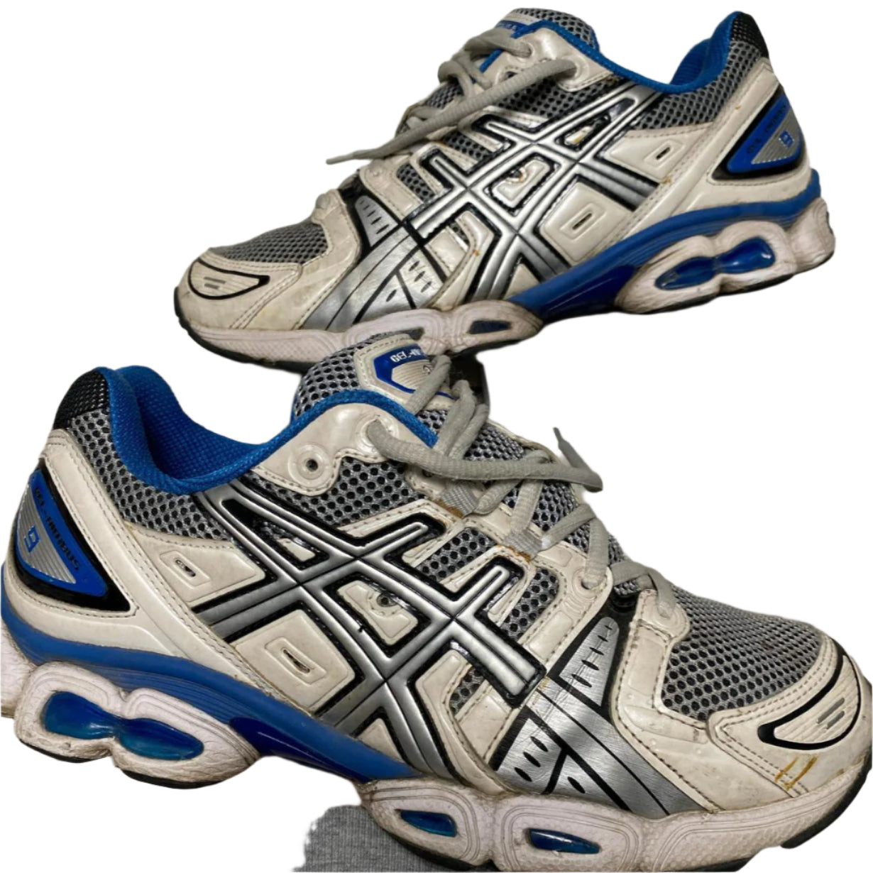 Asics Gel Nimbus 9 White Silver and Blue Trainers (UK 7)