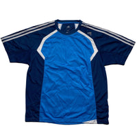Adidas Blue and White Climacool Vintage Jersey T Shirt (M)